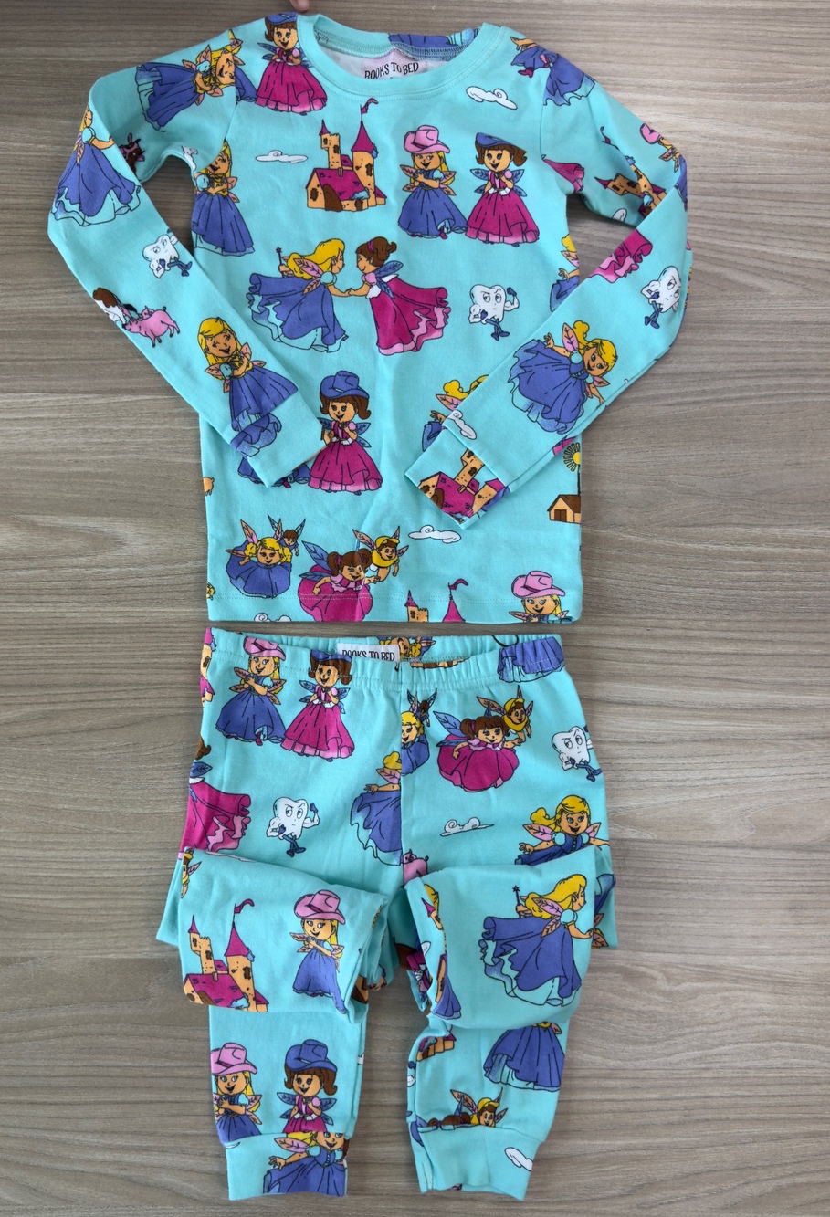 Books To Bed Princess Fairy Tale Girls Pajama Set Blue Size 7 100% Cotton